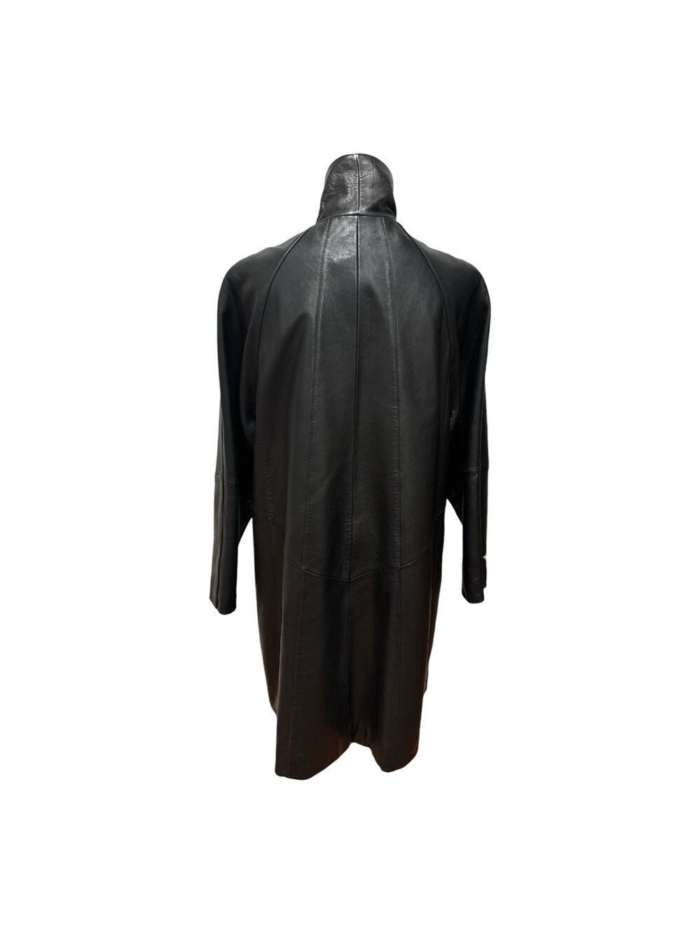 80s COLDWATER CREEK SOFT LEATHER BLACK CONCEALED BUTTON STOLLER COAT SZ XL - Picture 7 of 10